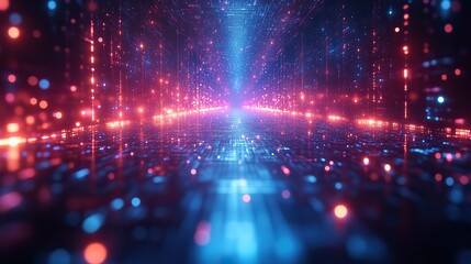 Aufkleber - futuristic abstract background with glowing neon lines reflecting off the floor, featuring purple and blue hues, created using generative AI.