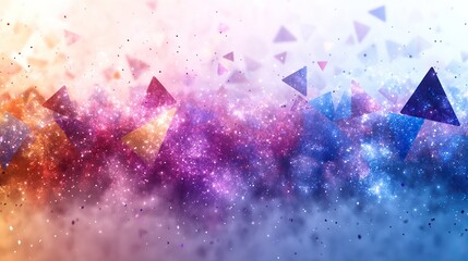 Poster - geometric pattern of blue and purple triangles, flying across white background for tech-inspired image