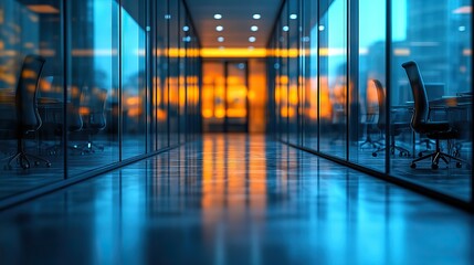 Fototapete - glass door in blurred office, with meeting room in the background.illustration
