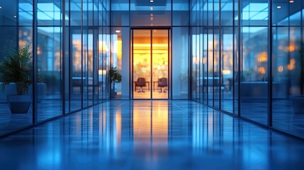 Fototapete - glass door in blurred office, with meeting room in the background.