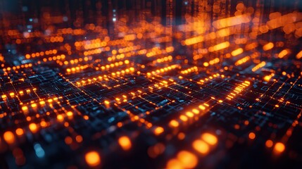 Poster - glowing digital background with dat lines, representing business technology.