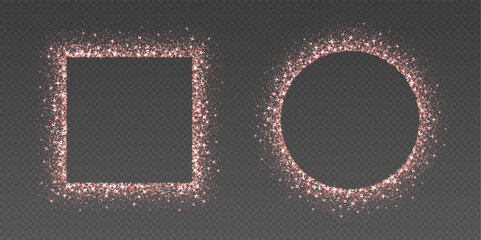 Wall Mural - rose gold glitter frames, shimmering borders in circle and square shapes, festive holiday sparkles. 