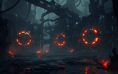 Poster - Futuristic Industrial Hub with AI-Controlled Machines Refining Raw Materials into Energy