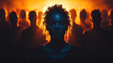 Poster - group of people standing in silhouette against dark background, symbolizing community and network building.image