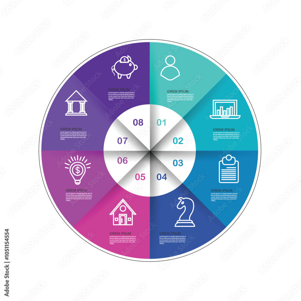 Circle diagram vector infographic presentation template chart 8 options ...