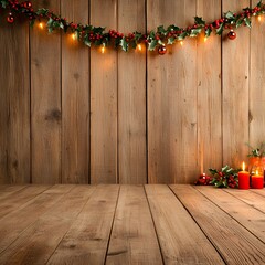 Wall Mural - Cozy Christmas backdrop with holly and candles