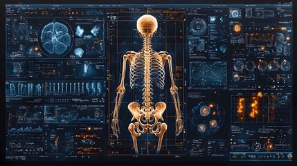 Poster - minimalist flat design of a human skeleton x ray image displayed on a modern digital technology inte