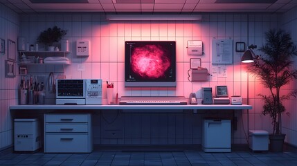 Poster - detailed of a modern hospital x ray room featuring advanced imaging devices and high tech medical eq