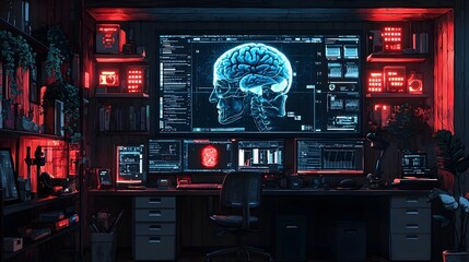 Sophisticated monitoring system showcasing a flat design of an x ray scanning interface with advanced data analytics and digital control panel