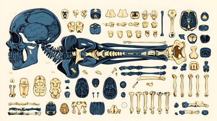 Poster - futuristic x ray of skeletal system detection and analysis on clean and minimalist white background 