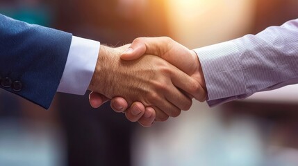 Close-up of two hands shaking in a professional business agreement.