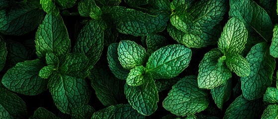 Vibrant green mint leaves close-up, showcasing intricate textures and rich color.