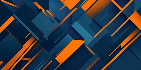 Poster - An abstract vector graphic design poster background with an orange and blue color scheme, symmetrical bold lines, and geometric shapes.