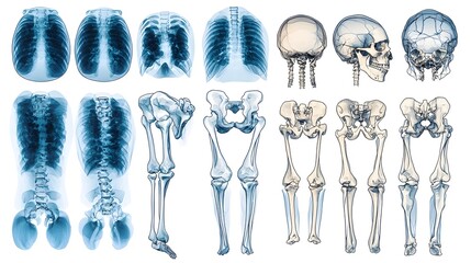 Poster - Detailed medical x ray showing bone detection and analysis  Flat design style on a clean white background highlighting the healthcare technology and radiology concept