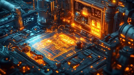 Poster - futuristic construction site with advanced robotic machinery and ai controlled drones working togeth