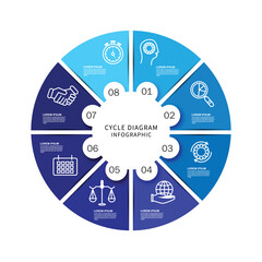 Poster - Vector infographic circle. Cycle diagram with 8 options. Can be used for chart, graph, report, presentation