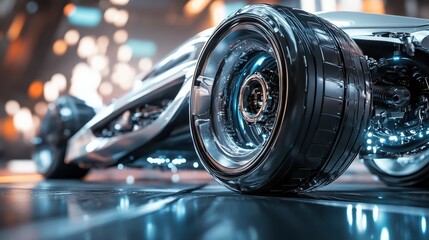 Poster - Sleek Close-Up of a Modern Vehicle Wheel