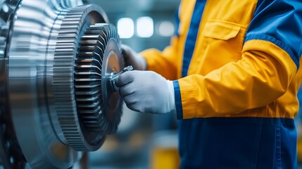 close up shot of an engineer s hands securely fastening a propeller blade using a torque wrench high