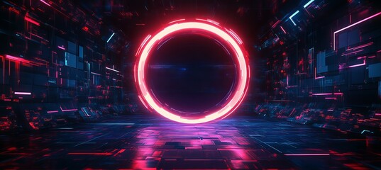 Leinwandbilder - Red cyber portal teleport. Generative AI technology.	
