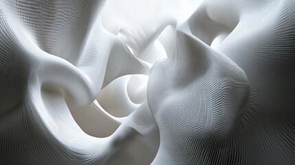 Poster - Abstract geometry filled with flowing white lines creates a sense of movement within a deep, monochromatic backdrop.
