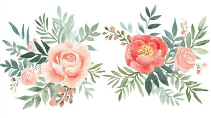 Elegant floral arrangement a watercolor painting of roses and greenery for nature enthusiasts