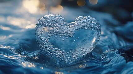 Aufkleber - heart made of water bubbles rises in clear blue water, symbolizing environmental awareness and the need for water conservation.