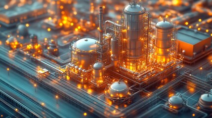 Poster - large oil refinery power plant is depicted in this industrial illustration.illustration
