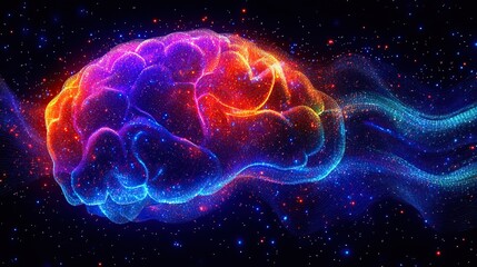 Aufkleber - logo of the human brain is formed from colorful lines on black background, representing creativity and connectivity.