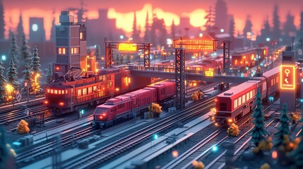 Aufkleber - low-poly railway interchange emphasizing the technical aspects of transportation.image