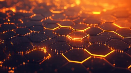 Poster - Abstract Hexagon Pattern with Glowing Edges