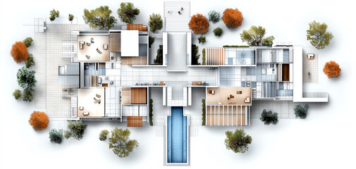 Poster - Intricate blueprint of a luxurious residential complex showcasing modern architectural design and expansive outdoor spaces