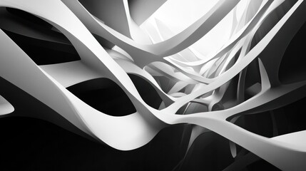 Poster - Abstract geometry filled with flowing white lines creates a sense of movement within a deep, monochromatic backdrop.
