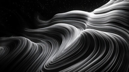 Poster - Abstract geometry filled with flowing white lines creates a sense of movement within a deep, monochromatic backdrop.