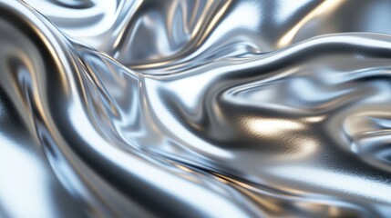 Poster - Abstract representation of a liquid metallic texture in elegant silver-gray tones,
