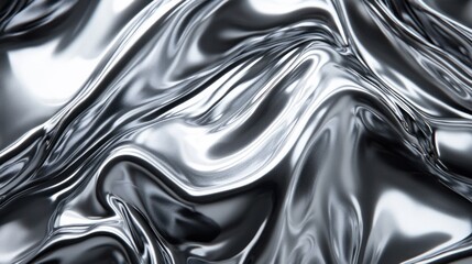 Poster - Abstract representation of a liquid metallic texture in elegant silver-gray tones,