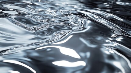 Poster - Abstract representation of a liquid metallic texture in elegant silver-gray tones,