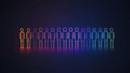 Poster - minimalist logo of group of people illustrated in thin lines, with purple-blue gradient, symbolizing team spirit.image