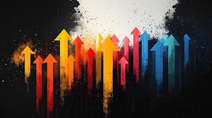 Poster - minimalistic design featuring colorful arrows, with ample space for text and clean, modern look.illustration