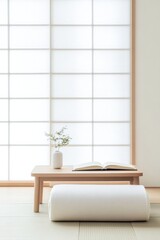 Poster - Serene Japanese Futon Bedroom Minimalist Zen for Mindfulness and Tranquility - Ideal for New Year & Thanksgiving