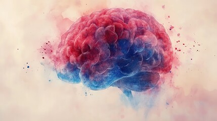 Aufkleber - minimalistic watercolor brain in pastel colors, with soft shadows and white space.image