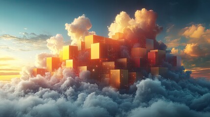 Poster - modern financial cloud concept illustrated with floating cubes and vibrant colors.illustration