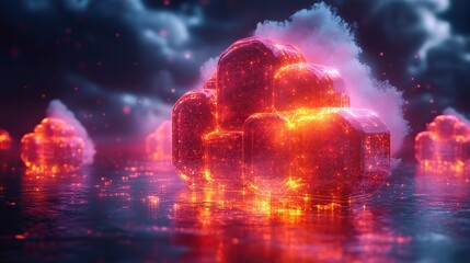 Poster - modern financial cloud concept illustrated with floating cubes and vibrant colors.image
