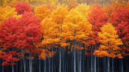 Poster - panoramic view of the forest canopy in autumn, showcasing the vibrant colors of the season.