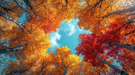 Poster - panoramic view of the forest canopy in autumn, showcasing the vibrant colors of the season.illustration