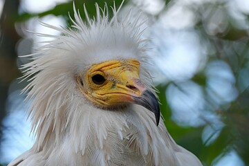 head of a vulture bird of prey close-up on a green blurred bokeh background