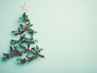 Poster - Minimalist Holiday Design Holly Branch Christmas Tree for Modern Winter Aesthetics