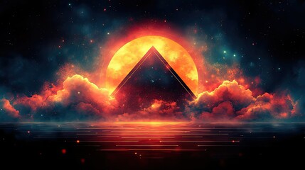 Aufkleber - retro 80s-style poster design featuring neon geometric shapes on black background, with vibrant colors for dynamic effect.image