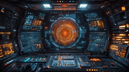 Poster - sci-fi futuristic HUD display showcases virtual reality technology, offering insights into advanced interface illustration