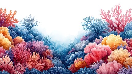 Poster - seamless pattern of coral reefs illustrated in watercolor, perfect for World Maritime Day or marine life conservation banners with room for personalized text.illustration