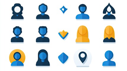 Poster - set of group icons with flat design in blue and grey, set on white background, featuring minimalistic shapes.image